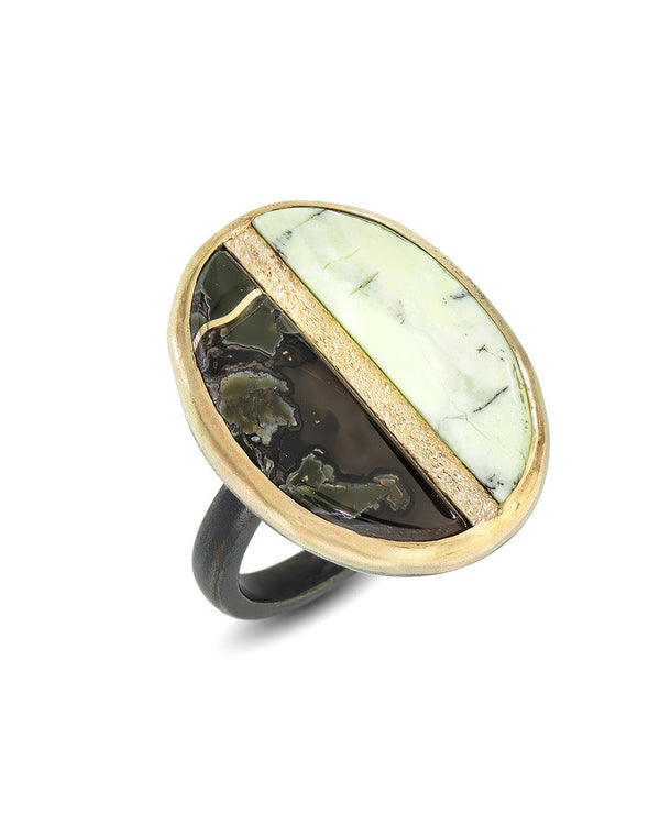 Jasper and Chrysphase Gold Inlay Ring