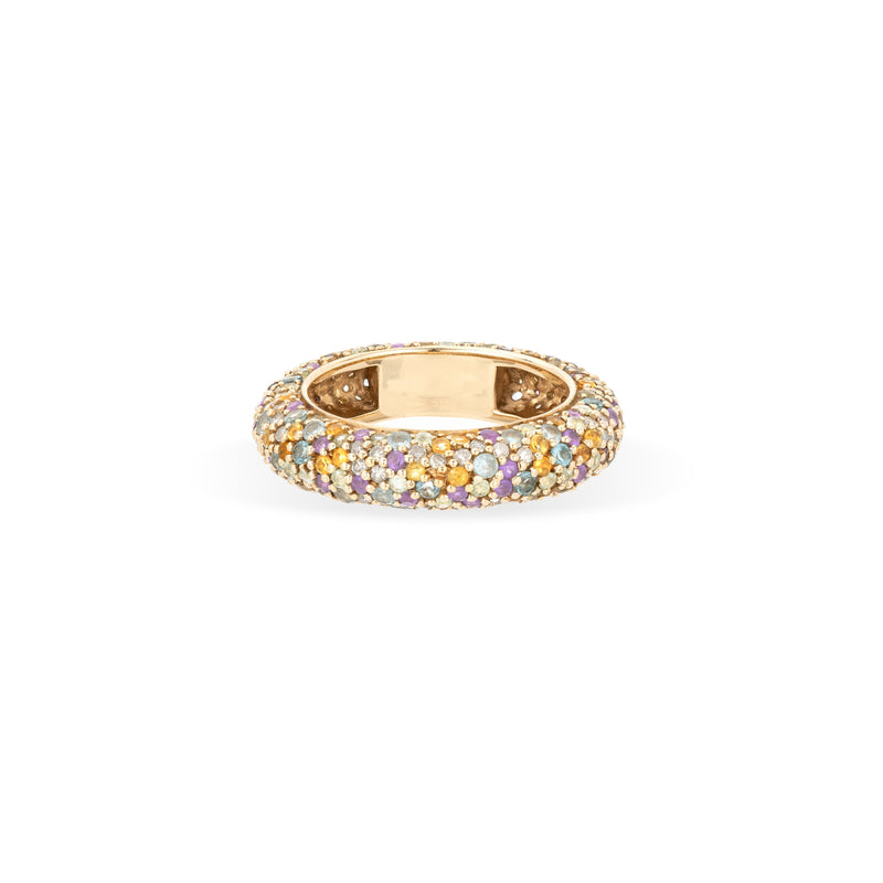 Wide Pavé Diamond + Iridescent Gemstone Eternity Ring