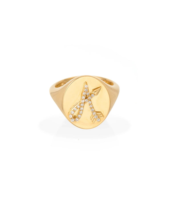 Diamond Arrow Initial Signet Ring