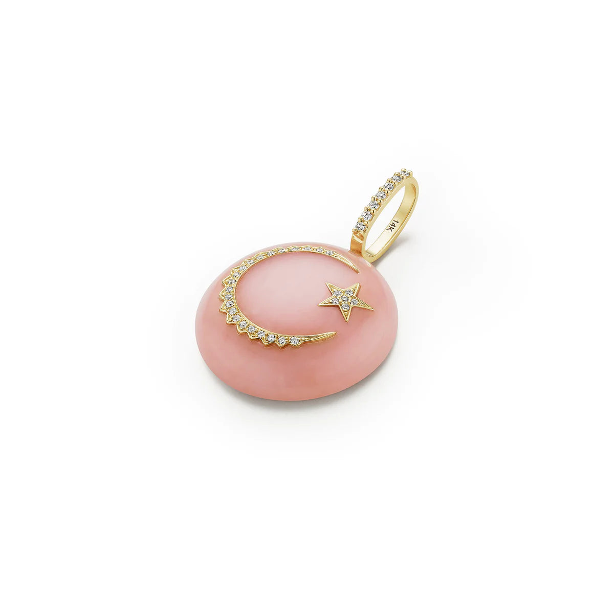 Round Moon & Star Cabochon Pendant-Pink Opal