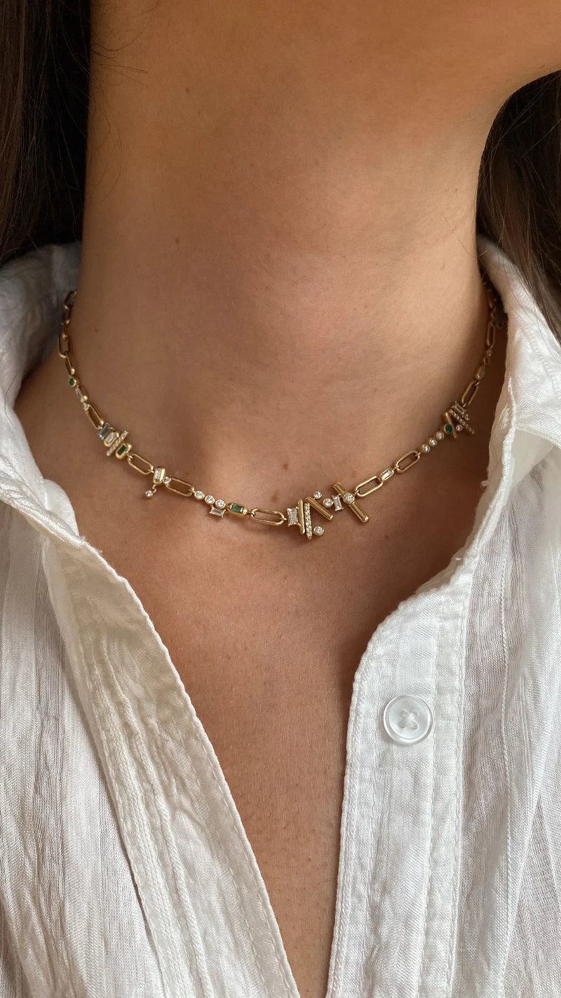 Ethereal Caress Multi-Stone 14k Gold Necklace