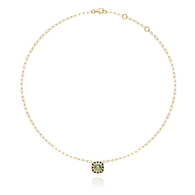Stella black chain necklace, diamonds and green Amethsyst