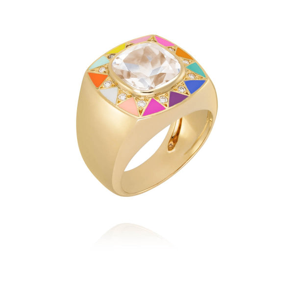 Stella ring rainbow colors enamel, diamonds and stone Crystal