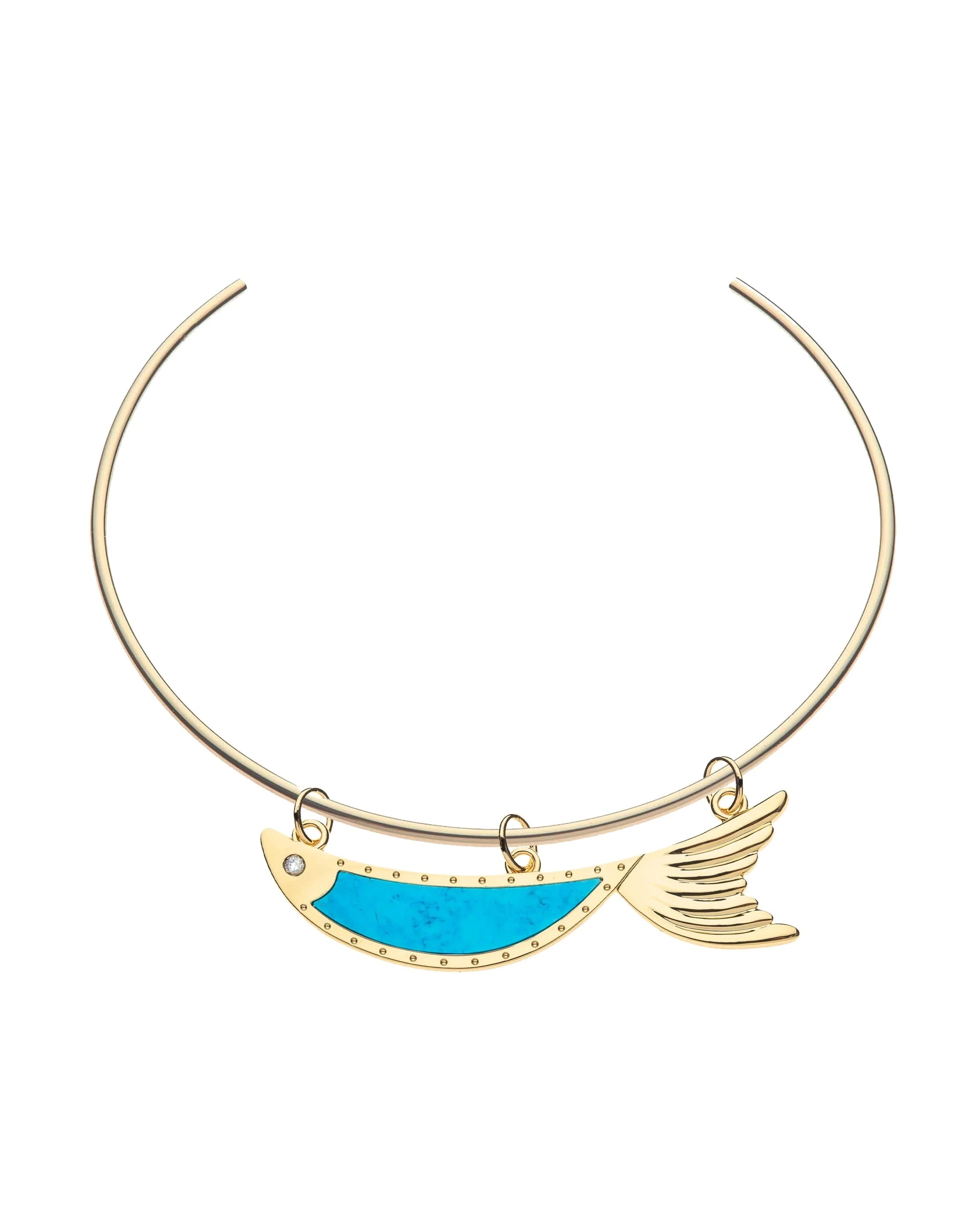STRONG Keep Swimming Fish Pendant Necklace in Turquoise