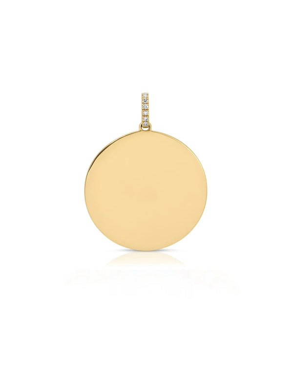 The ef collection Gold Jumbo Disc Charm features a polished round 14k yellow gold pendant with a diamond-studded bail, shown on a white background—a timeless addition to any jewelry collection.