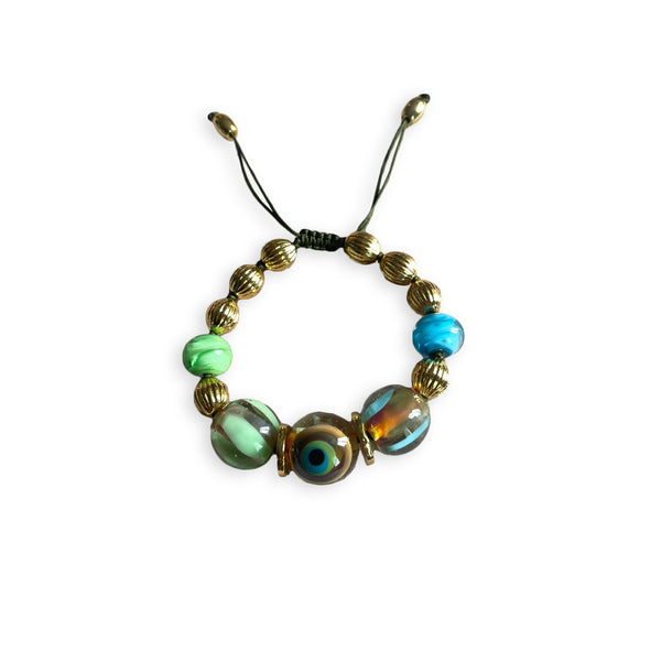 One-of-a-kind Glass Eye Bracelet Green and Blue