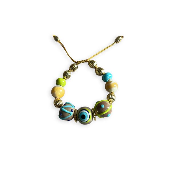 One-of-a-kind Glass Eye Bracelet Yellow and Turquoise