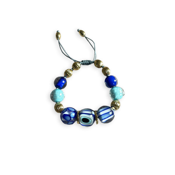 One-of-a-kind Glass Eye Bracelet Cobalt and Gold