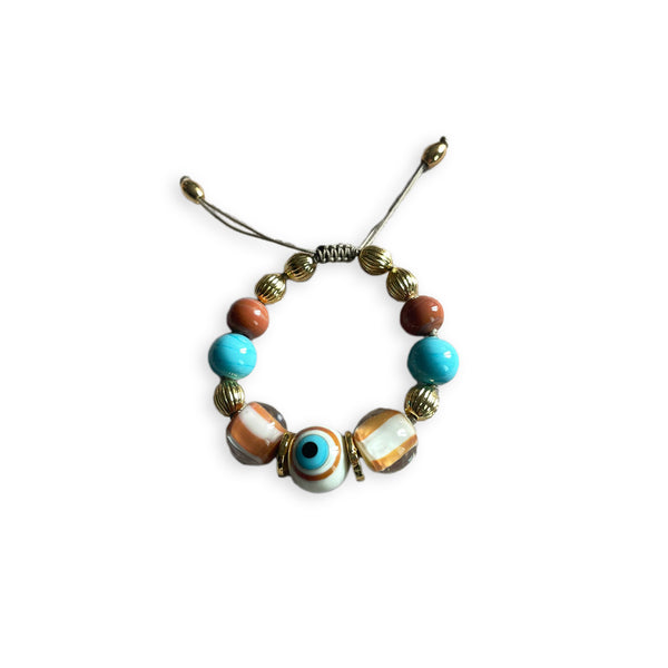 One-of-a-kind Glass Eye Bracelet Turquoise and Camel