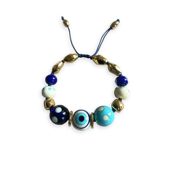 One-of-a-kind Glass Eye Bracelet Gold and Turquoise