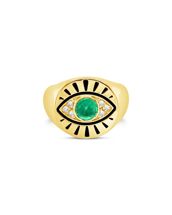 Protection Evil Eye Signet Ring-Emerald