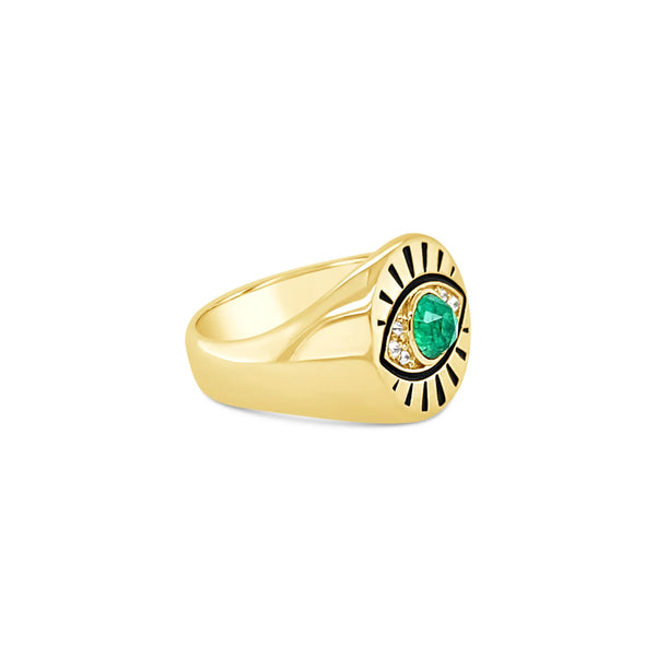 Protection Evil Eye Signet Ring-Emerald