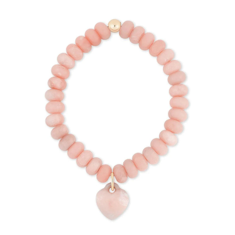 Heart Gemstone Charm Bracelet- Pink Opal