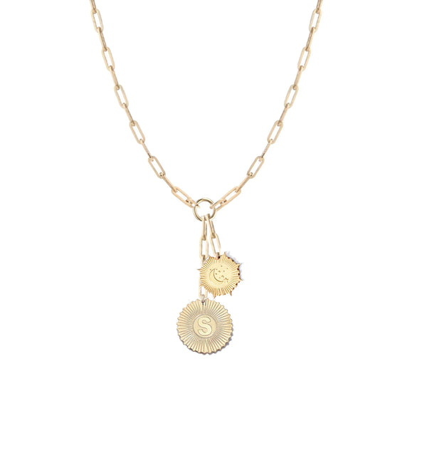 Vesta Initial and Crescent Moon Medallion Necklace