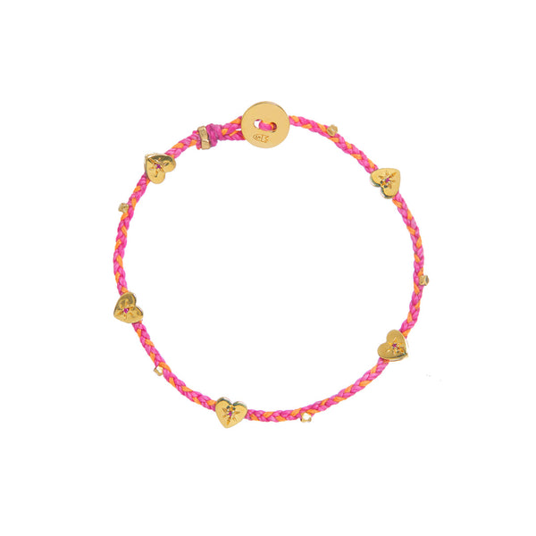 Ruby Heart Charms Bracelet in Magenta and Neon Peach