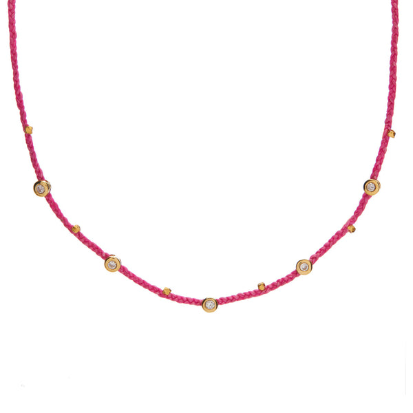 Diamond Bezel Charms Necklace in Magenta