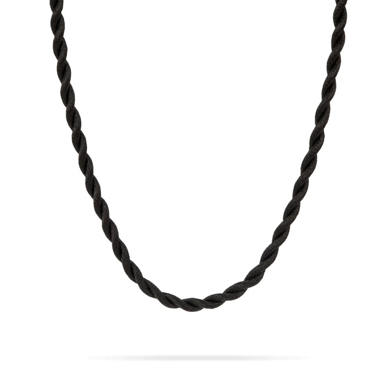 Chunky Twisted Black Silk Cord Necklace