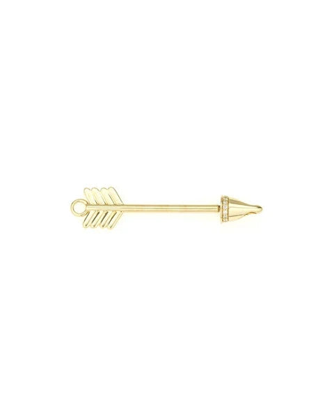 The Adina Reyter Diamond Arrow Hinged Charm for Mini Beads features detailed feathering and a pointed tip in 14k yellow gold, perfect as jewelry or paired with mini beads for a personalized accent.