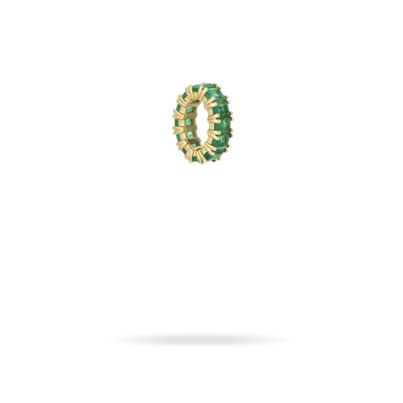 The Adina Reyters Emerald Baguette Big Bead is a gold ring in 14k gold, featuring rectangular emerald gemstones set around the band, presented on a white background with a subtle shadow.