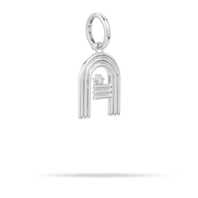 Groovy Diamond Initial Hinged Charm in Sterling Silver