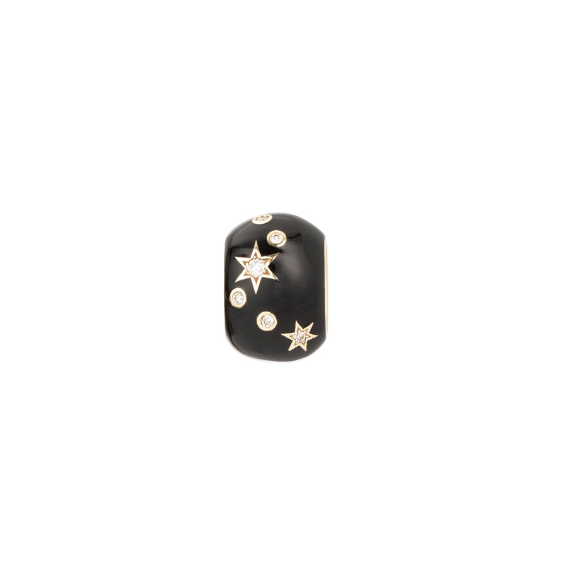 The Adina Reyter Zodiac Ceramic + Diamond Libra Big Bead is a black, rounded charm with gold star designs and small clear diamonds, displayed on a plain white background.