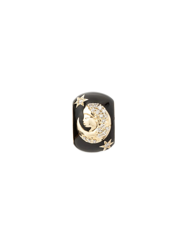 The Zodiac Ceramic + Diamond Virgo Big Bead by Adina Reyter is a black ring accented with 14k yellow gold and sparkling diamond details.