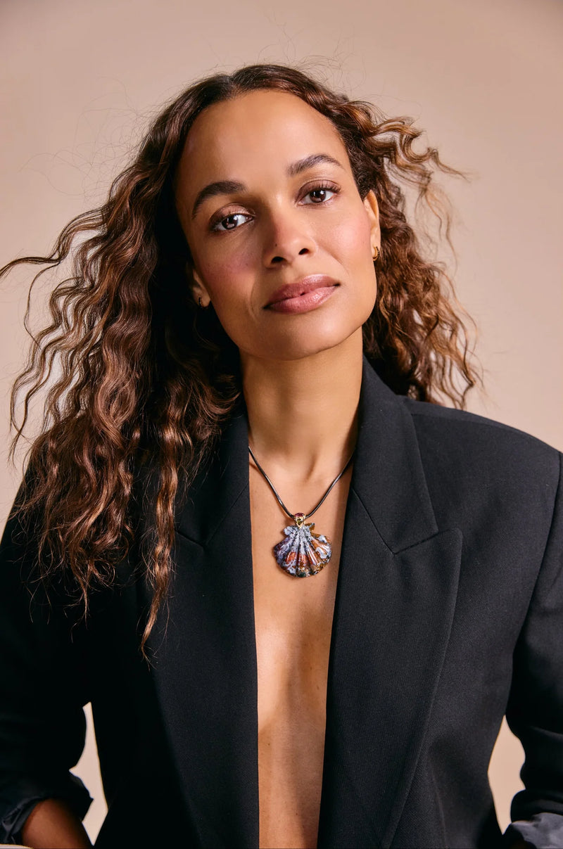 Extra Large Agate Scallop Shell Pendant