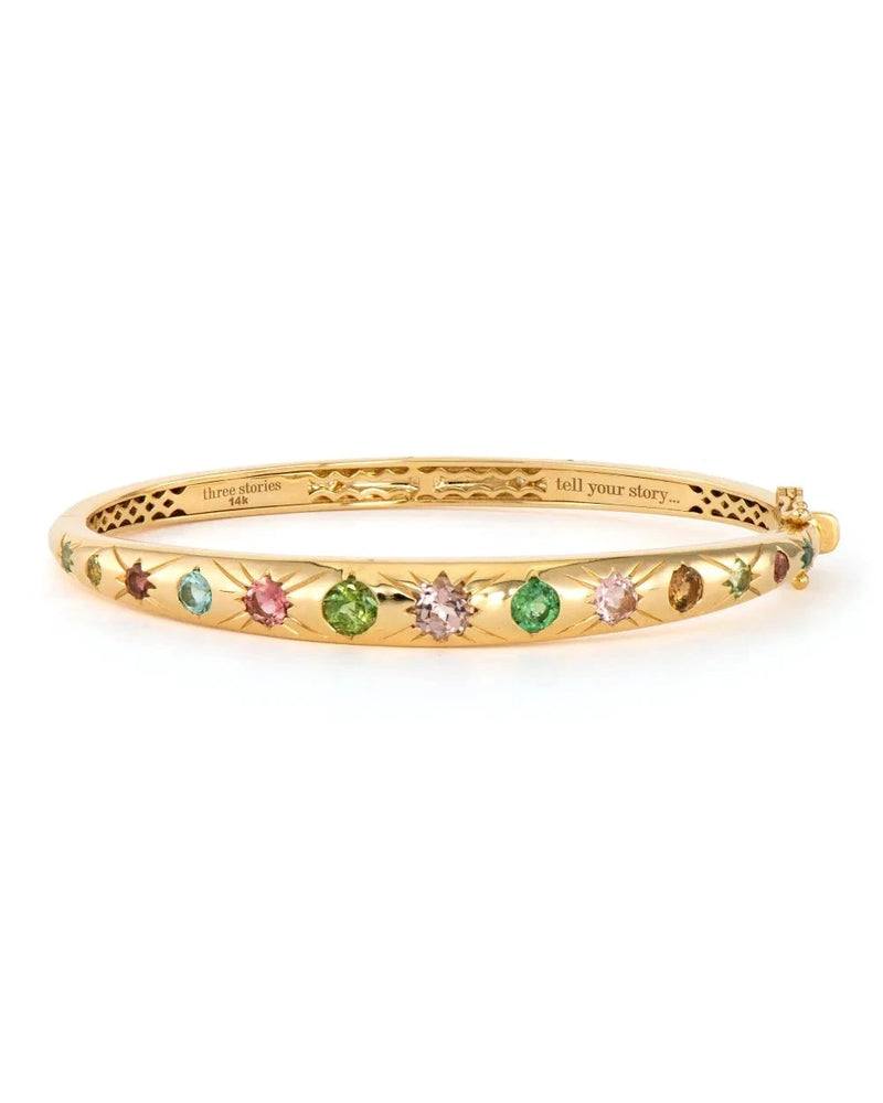 Starry Night Metal Set Tourmaline Graduated Engraved Bangle