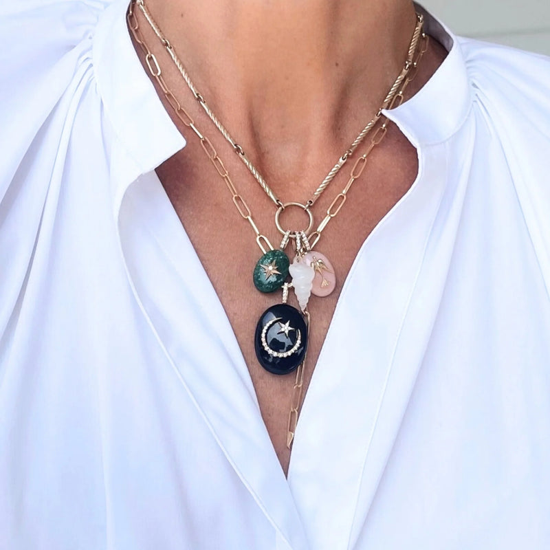 Black Onyx Large Moon & Star Oval Cabochon Pendant
