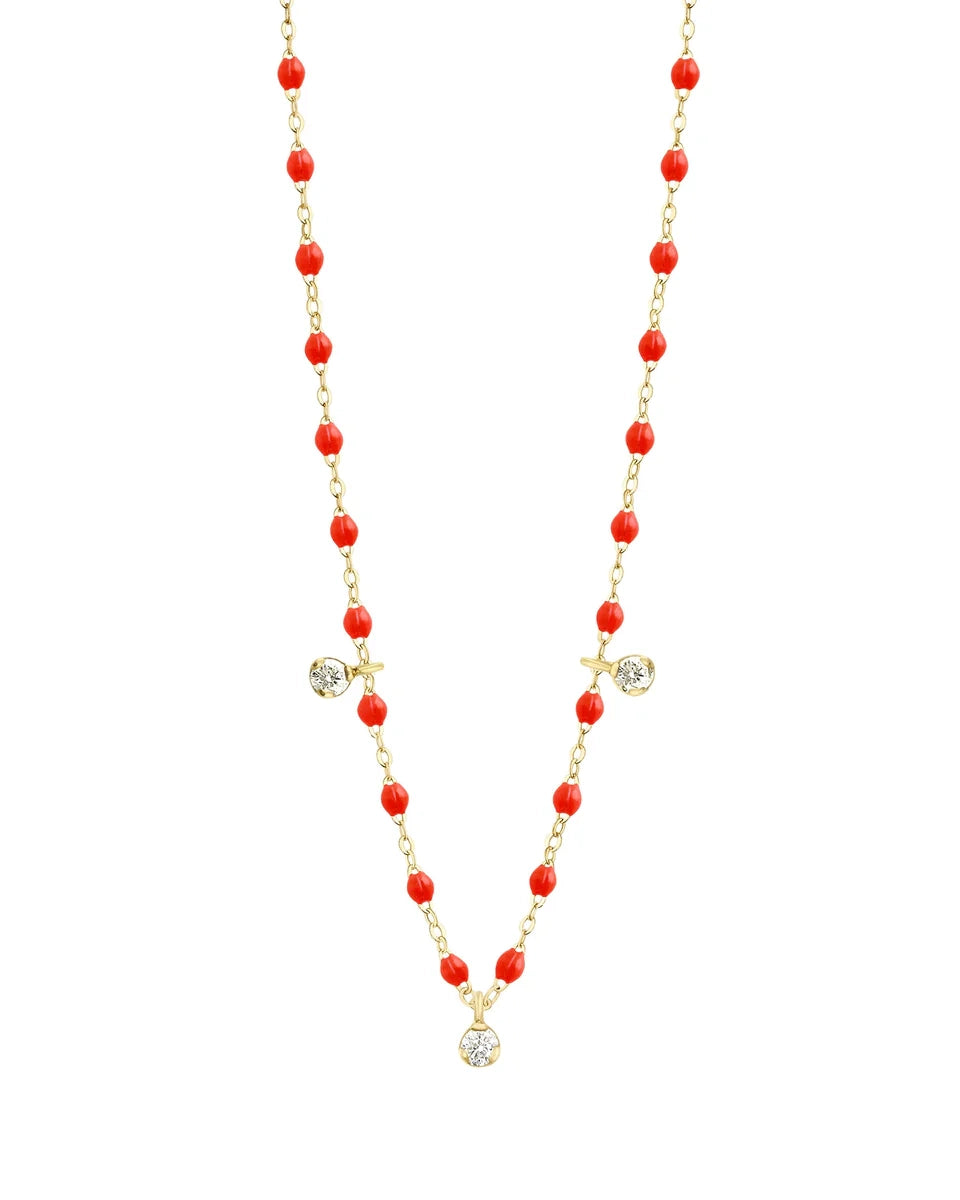 Gigi Supreme Classic 3 Diamond Necklace Yellow Gold, 17.7