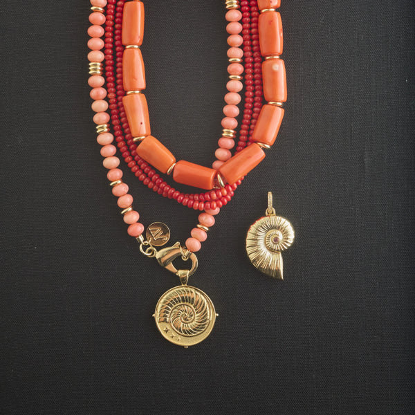Double Wrap Beaded Necklace in Carmine Coral