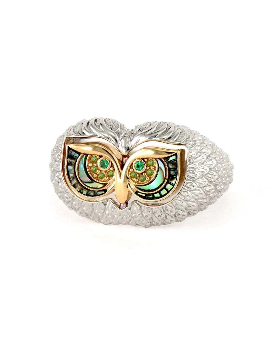 Mixed Metal Blinking Owl Flip Ring