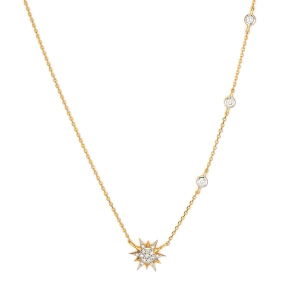Delicate Sunburst Love Explosion Diamond Bezel Necklace
