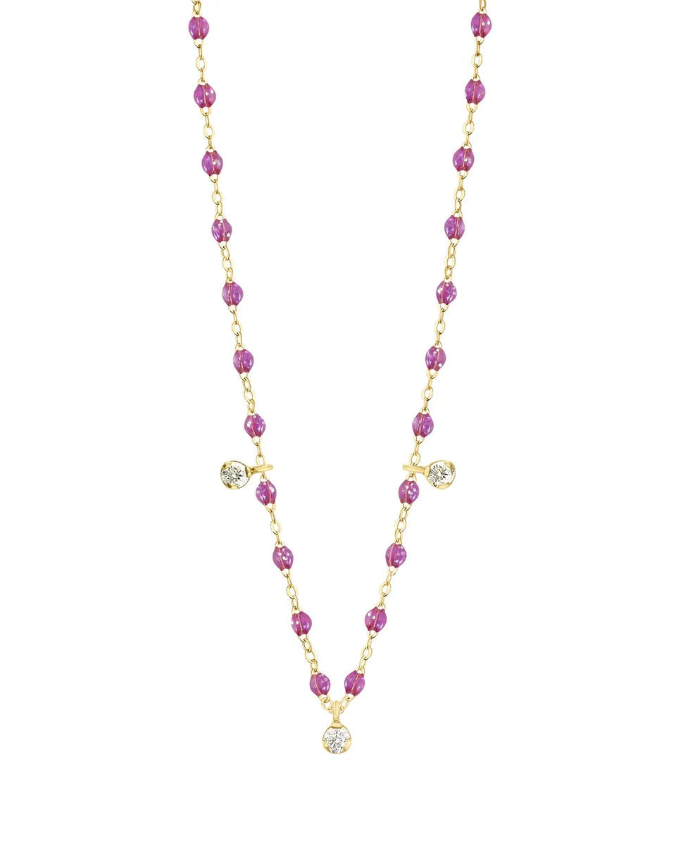 Gigi Supreme Classic 3 Diamond Necklace Yellow Gold, 17.7