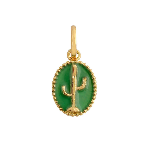 Cactus Green Resin pendant, Yellow Gold