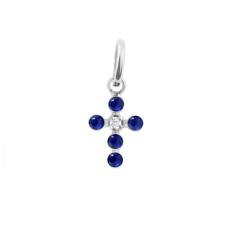 Pearled Cross Diamond Pendant, Lapis, Yellow Gold