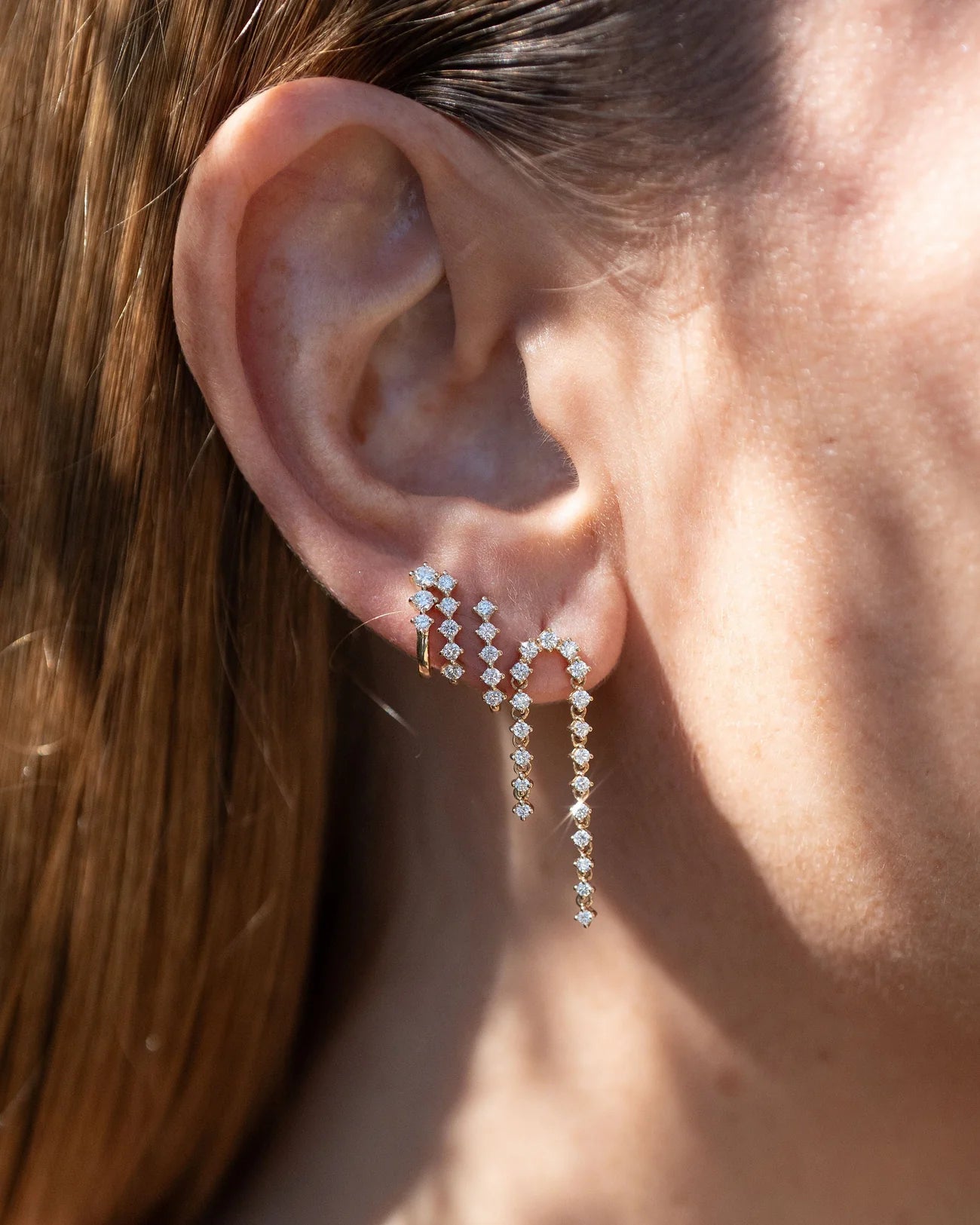 Petite Gradient 3 Diamond J Hook Earrings