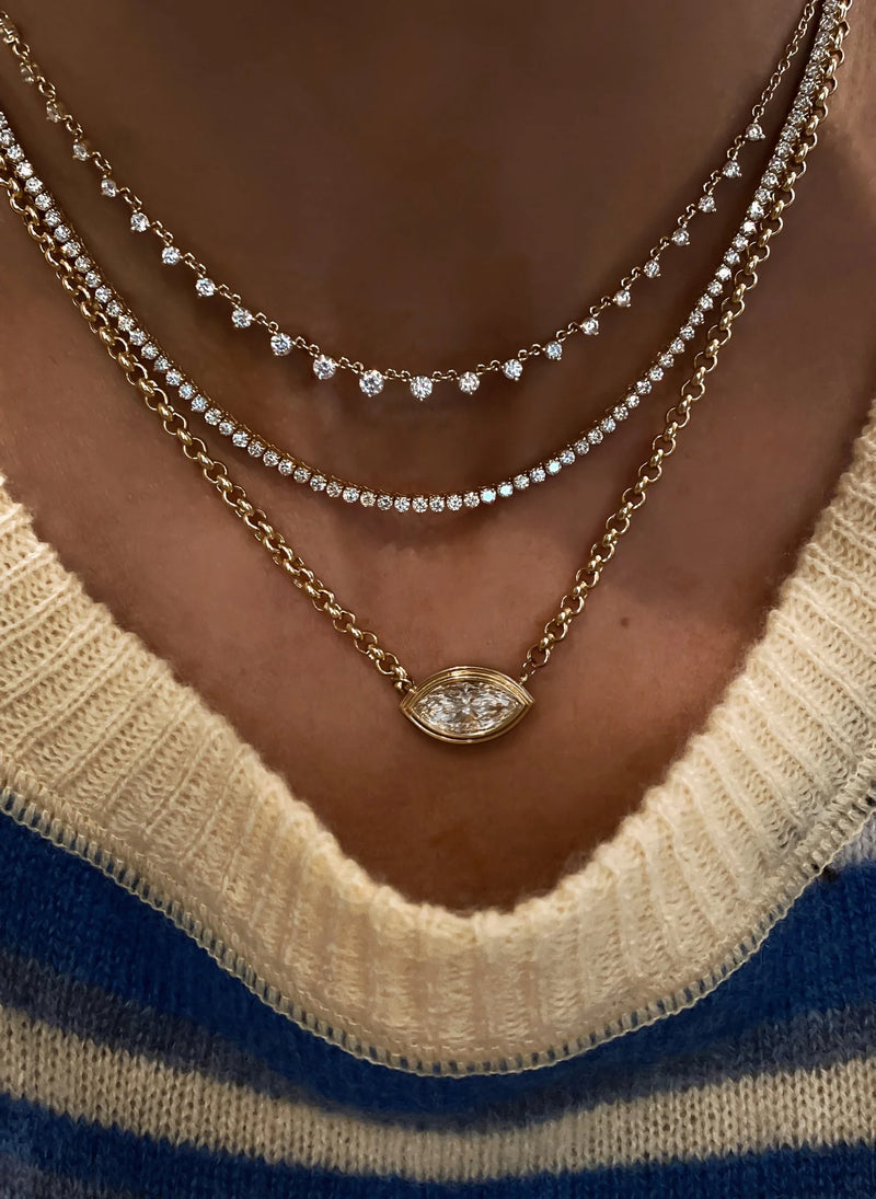 14kt gold two step marquise diamond bezel necklace