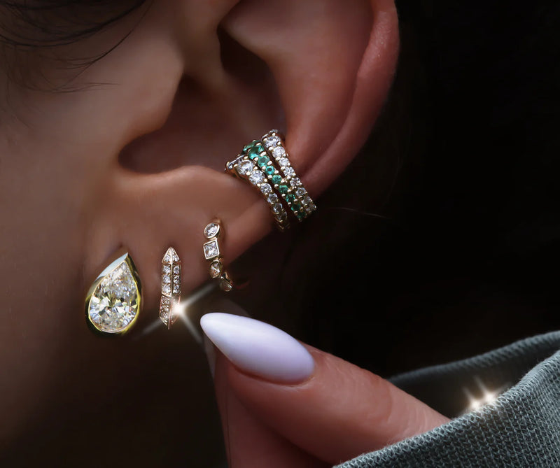 14kt gold teardrop diamond bezel hoop