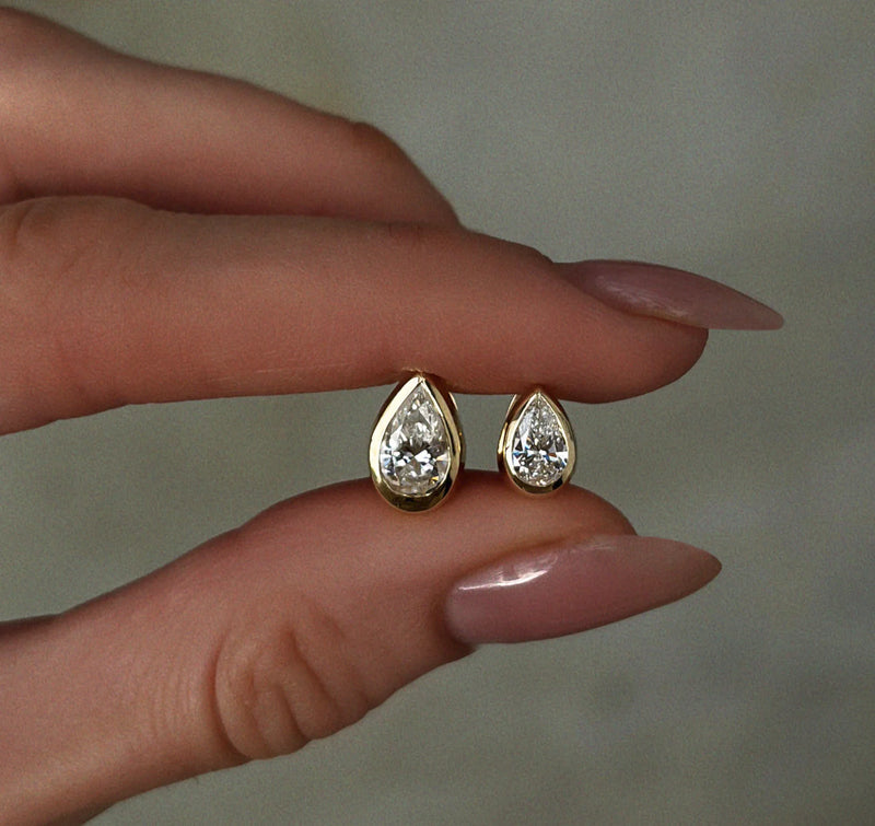 14kt gold baby teardrop diamond bezel hoop