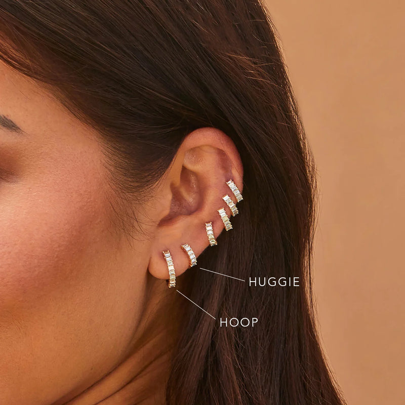 Prong Set Diamond Baguette Huggie Earring