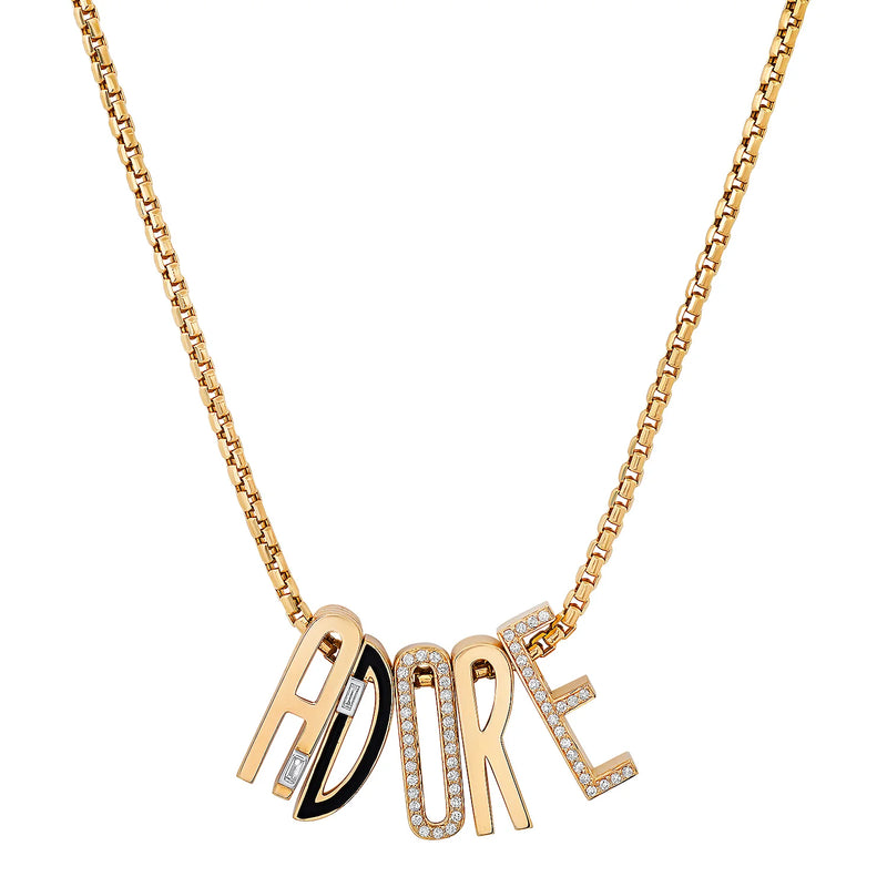 Slide-On Enamel chunky Initial with Baguette Necklace
