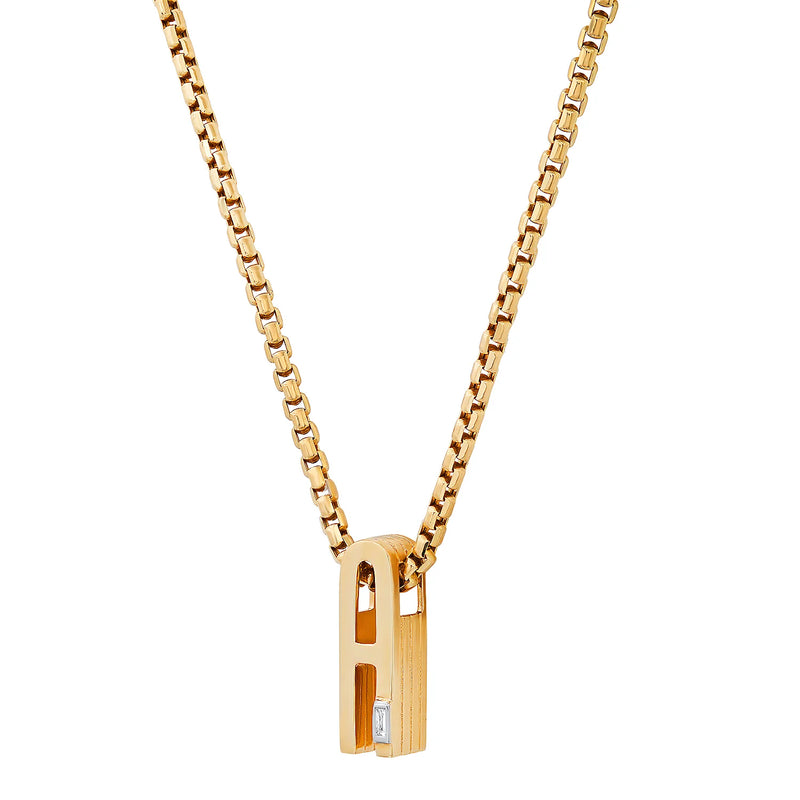 Slide-On Textured Initial with Baguette Necklace