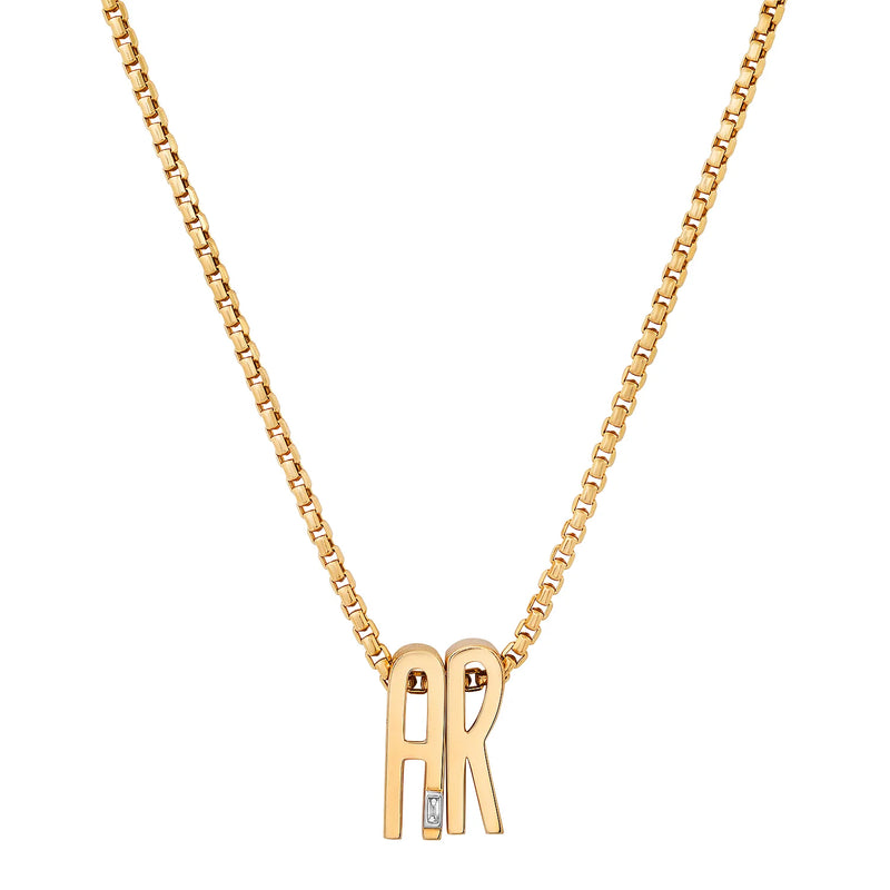 Slide-On Textured Initial with Baguette Necklace