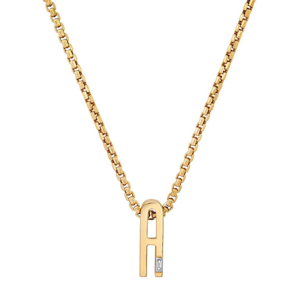 Slide-On Textured Initial with Baguette Necklace 16 / Z