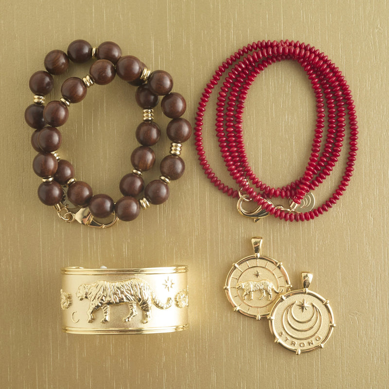 Wood and Gold Beaded Necklace