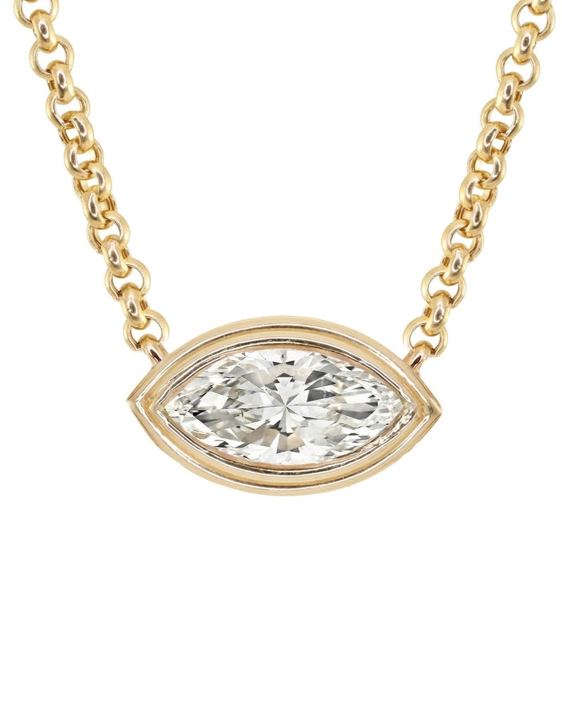 14kt gold two step marquise diamond bezel necklace