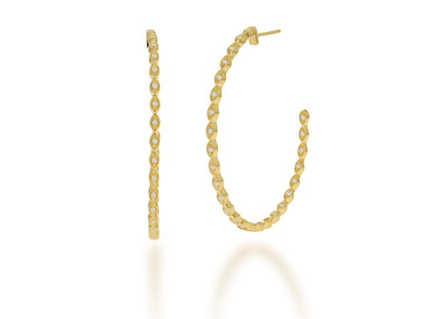 Gold and Diamond Marquise Hoops