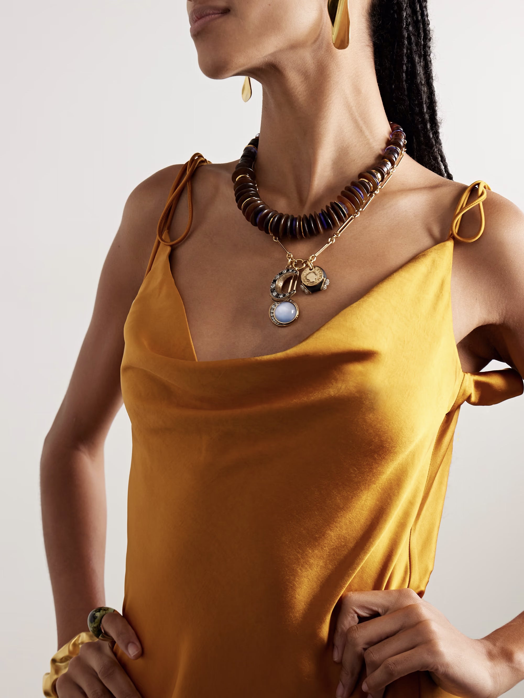 Amaranth Gold-plated, Multi-stone and Horn Necklace