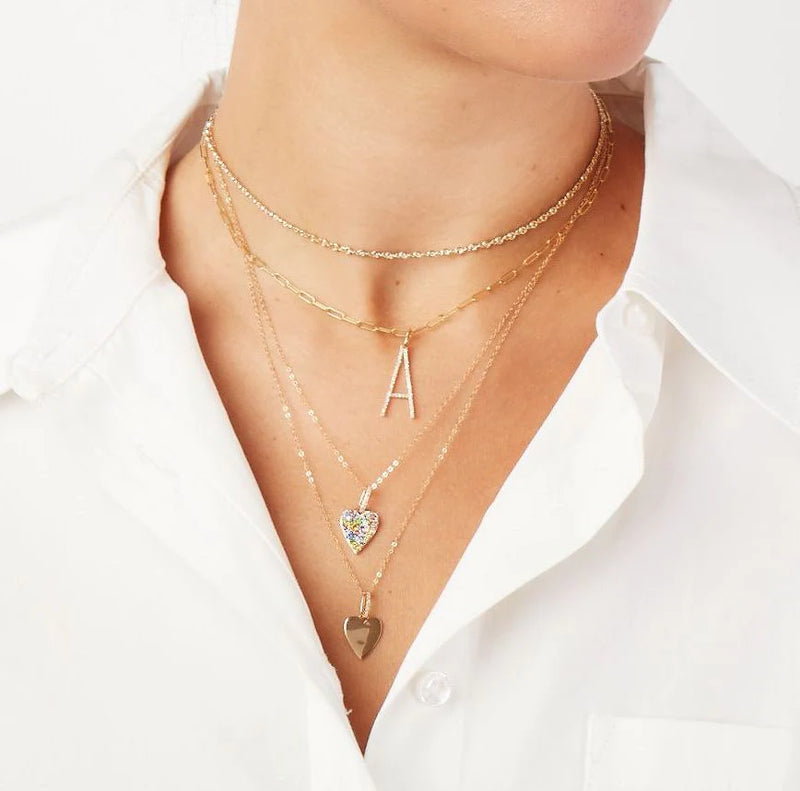 Oversized Diamond Letter Charm on Baby Link Chain